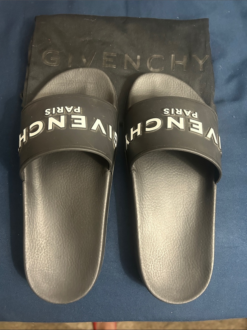 Givenchy Black Logo Slide Sandals with White Lettering